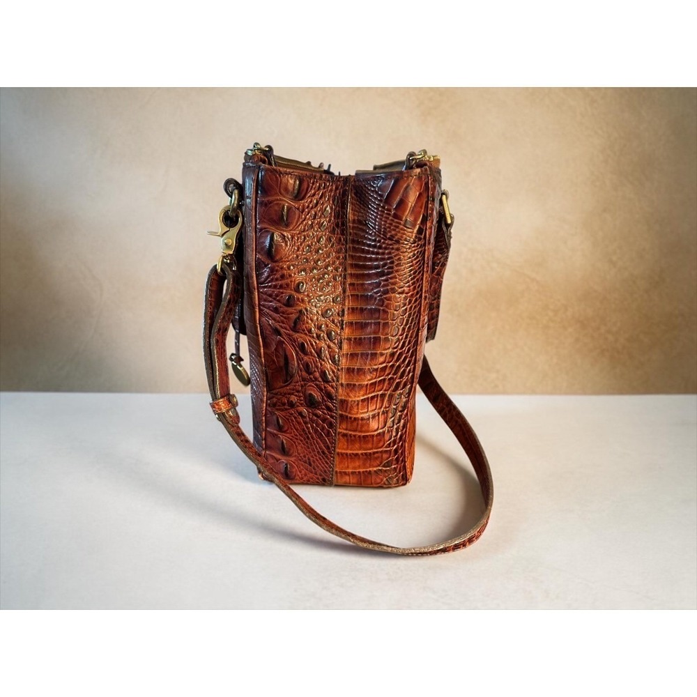 Brahmin Brown Croc-Embossed Leather Satchel with Gold Hardware - Picture 8 of 13